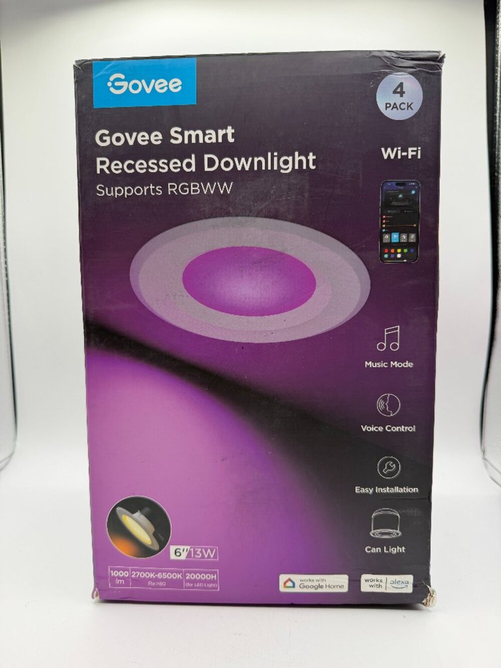 Govee Smart Recessed Downlight 4 Pack RGBWW WiFi Alexa Google H801C